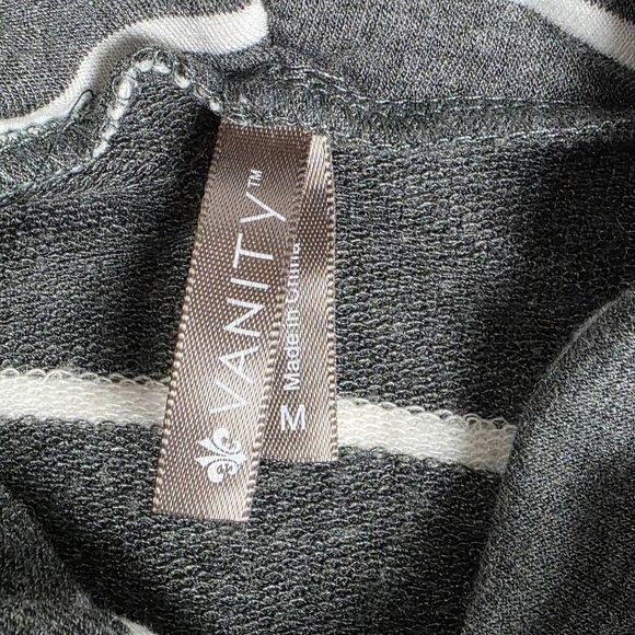 Vanity Gray Striped Lace Trim Hoodie Top Medium - Picture 5 of 6